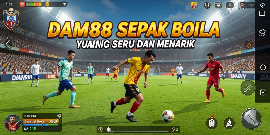 Screenshot utama DAM88 menampilkan aksi sepak bola yang seru dan mendebarkan.