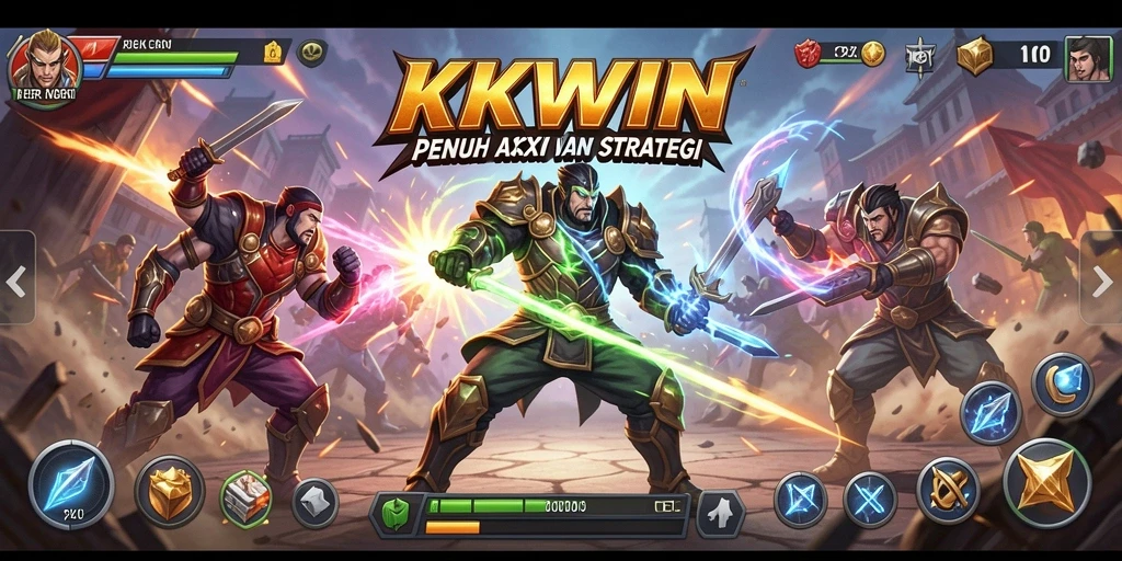 Screenshot KKWIN menampilkan karakter sedang bertarung dengan aksi yang intens.
