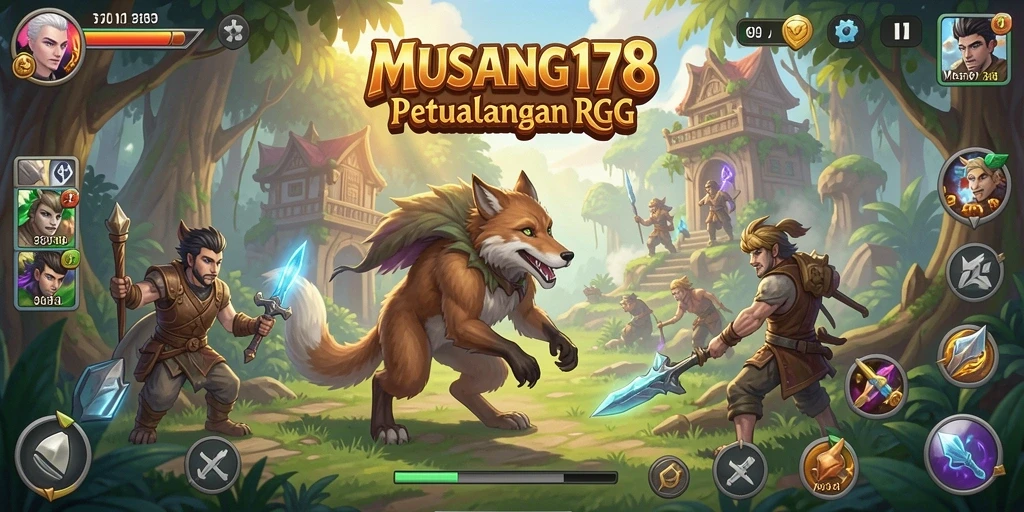 Screenshot gameplay menunjukkan pertarungan epik di dunia RPG.