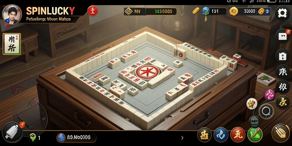 Tangkapan layar gameplay SPINLUCKY yang menakjubkan dan penuh petualangan Mahjong.