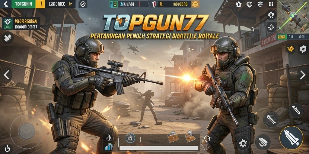 Screenshot menunjukkan aksi mendebarkan dari permainan TOPGUN77 Battle Royale.